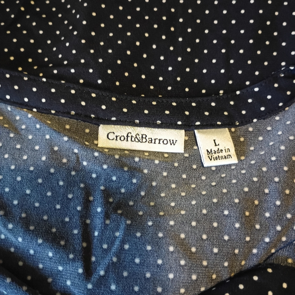 Croft & Barrow size L button up black top w white dots short sleeve blouse - Picture 7 of 11